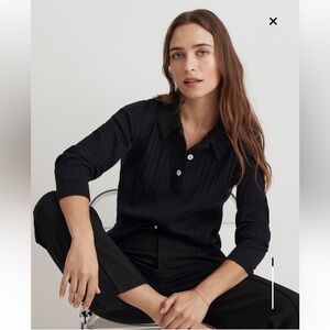 Madewell Black Ribbed Polo Shirt